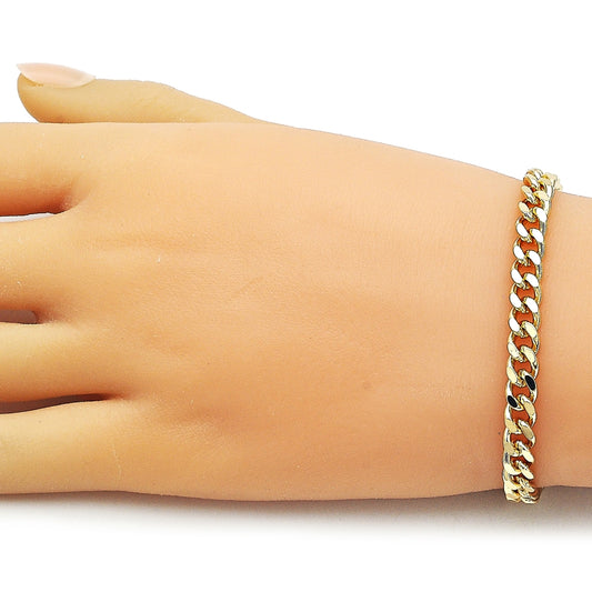Oro Laminado Basic Bracelet, Gold Filled Style Miami Cuban Design, Polished, Golden Finish