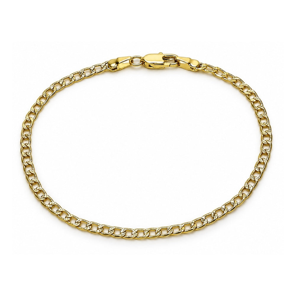 Oro Laminado Basic Bracelet, Gold Filled Style Curb and Pave Cuban Design, Diamond Cutting Finish, Golden Finish
