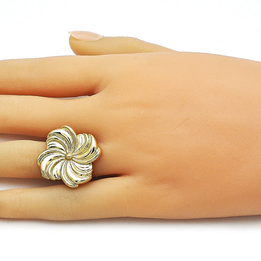 Oro Laminado Elegant Ring, Gold Filled Style Flower Design, Polished, Golden Finish
