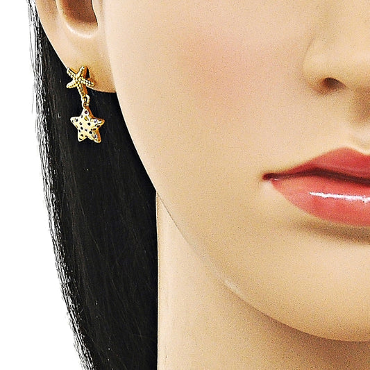 Oro Laminado Stud Earring, Gold Filled Style Star Design, with Multicolor Micro Pave, Polished, Golden Finish