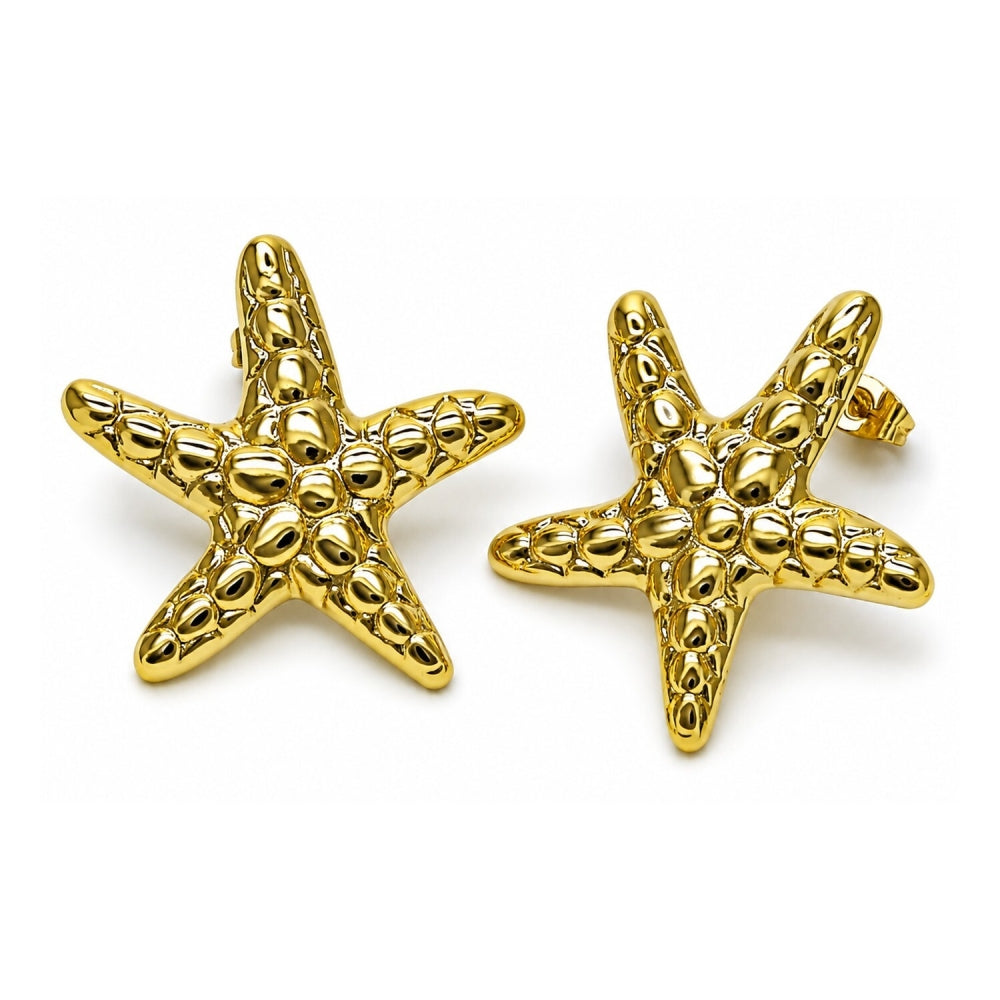 Oro Laminado Stud Earring, Gold Filled Style Star Design, Polished, Golden Finish