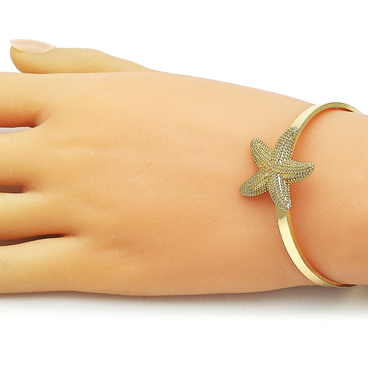 Oro Laminado Individual Bangle, Gold Filled Style Star Design, Matte Finish, Golden Finish