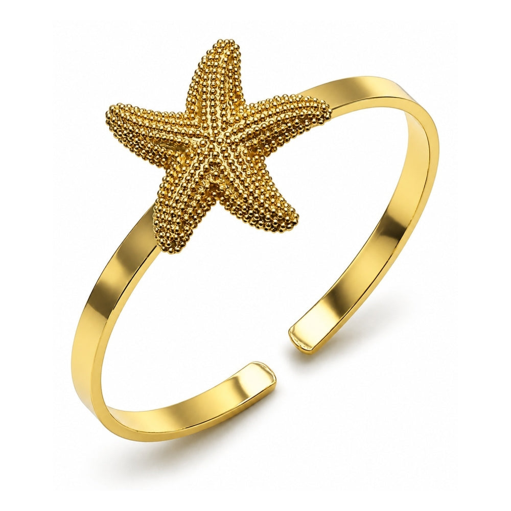 Oro Laminado Individual Bangle, Gold Filled Style Star Design, Matte Finish, Golden Finish