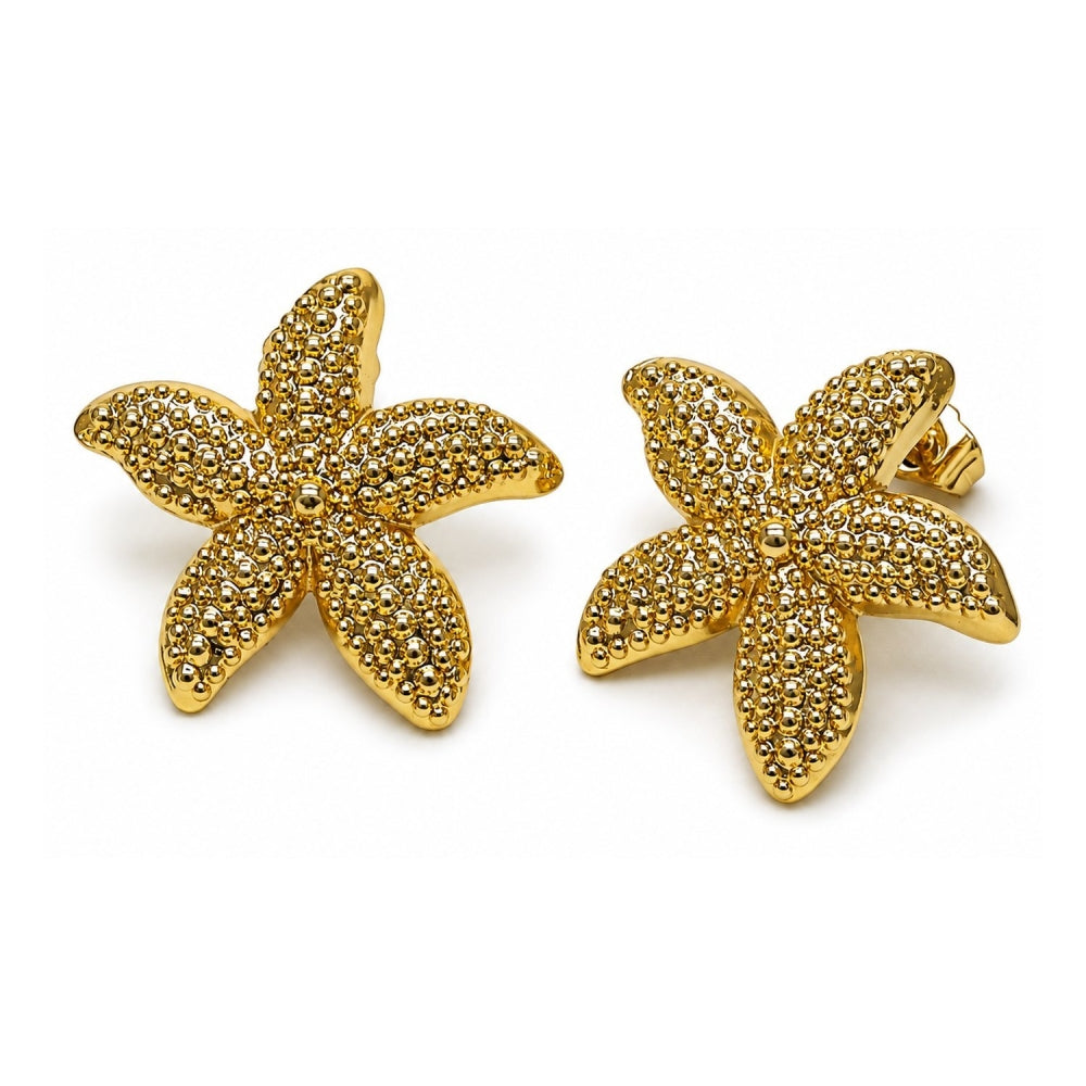 Oro Laminado Stud Earring, Gold Filled Style Star Design, Polished, Golden Finish