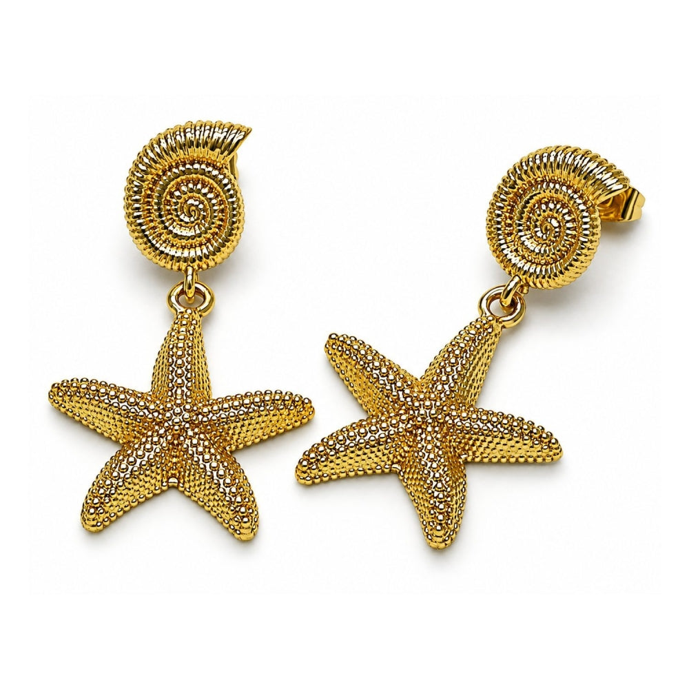 Oro Laminado Dangle Earring, Gold Filled Style Star and Snail Design, Matte Finish, Golden Finish