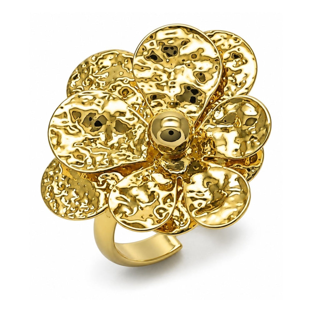 Oro Laminado Elegant Ring, Gold Filled Style Flower Design, Diamond Cutting Finish, Golden Finish