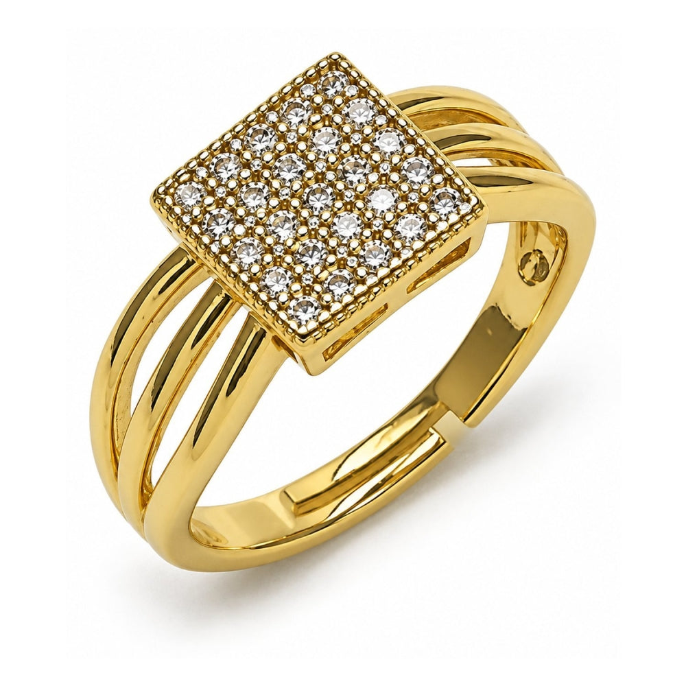Oro Laminado Multi Stone Ring, Gold Filled Style with White Micro Pave, Polished, Golden Finish