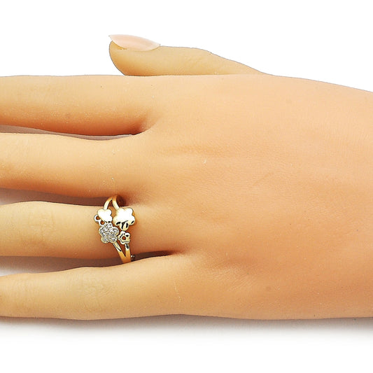 Oro Laminado Multi Stone Ring, Gold Filled Style Flower Design, with White Micro Pave, Polished, Golden Finish