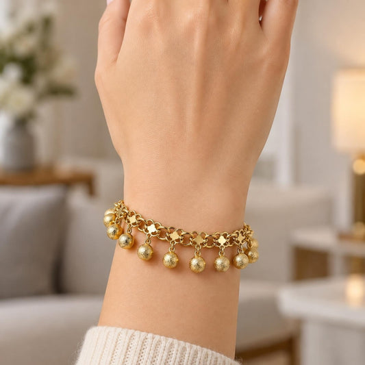 Oro Laminado Charm Bracelet, Gold Filled Style Ball Design, Matte Finish, Golden Finish