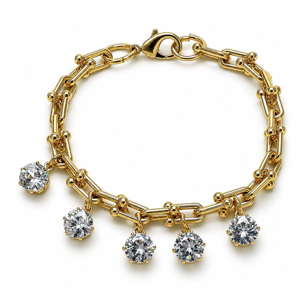 Oro Laminado Charm Bracelet, Gold Filled Style with White Cubic Zirconia, Polished, Golden Finish
