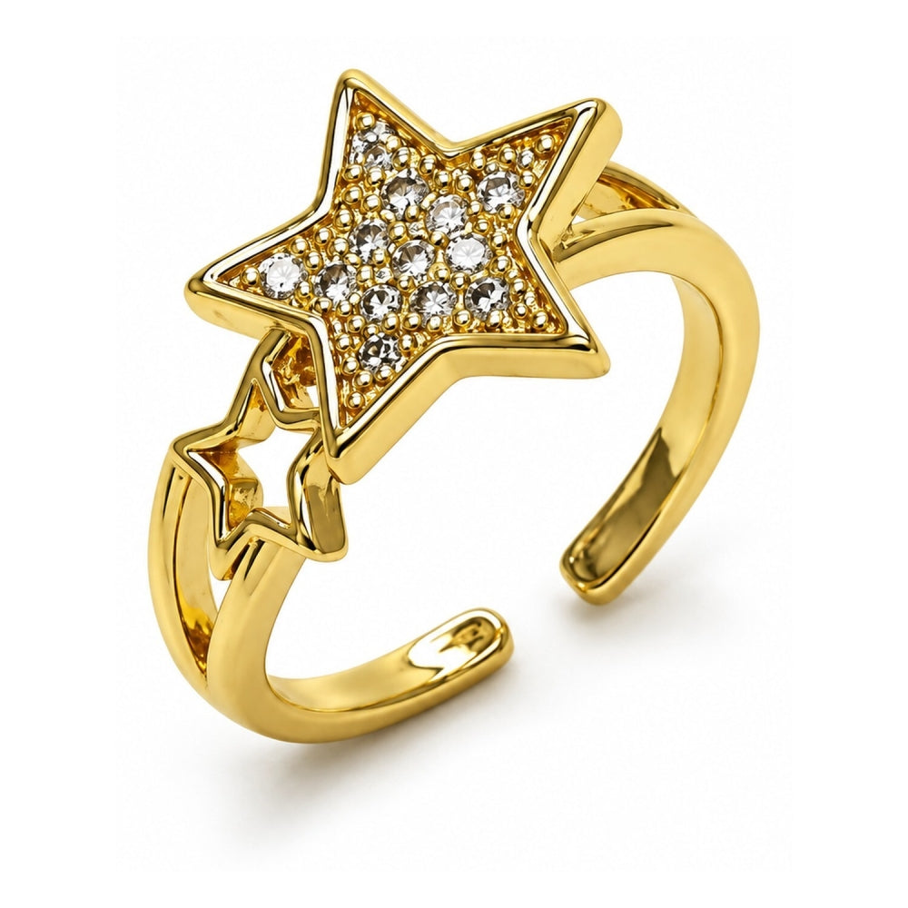 Oro Laminado Multi Stone Ring, Gold Filled Style Star Design, with White Micro Pave, Polished, Golden Finish