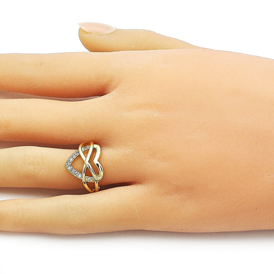 Oro Laminado Elegant Ring, Gold Filled Style Heart and Infinite Design, with White Cubic Zirconia, Polished, Golden Finish