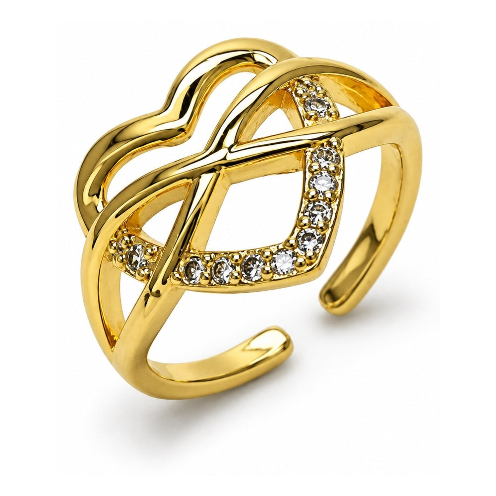Oro Laminado Elegant Ring, Gold Filled Style Heart and Infinite Design, with White Cubic Zirconia, Polished, Golden Finish