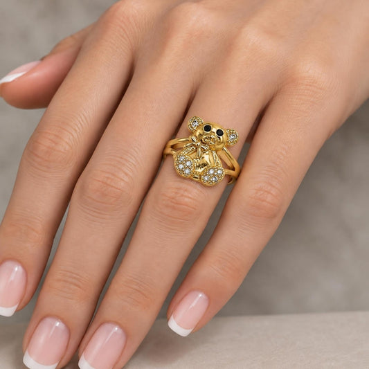 Oro Laminado Multi Stone Ring, Gold Filled Style Teddy Bear Design, with White Cubic Zirconia, Polished, Golden Finish