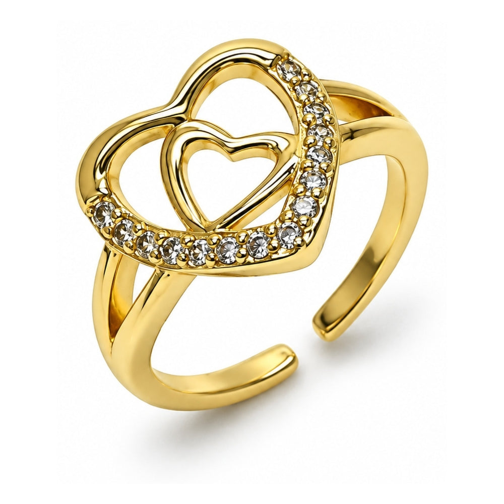 Oro Laminado Multi Stone Ring, Gold Filled Style Heart Design, with White Cubic Zirconia, Polished, Golden Finish