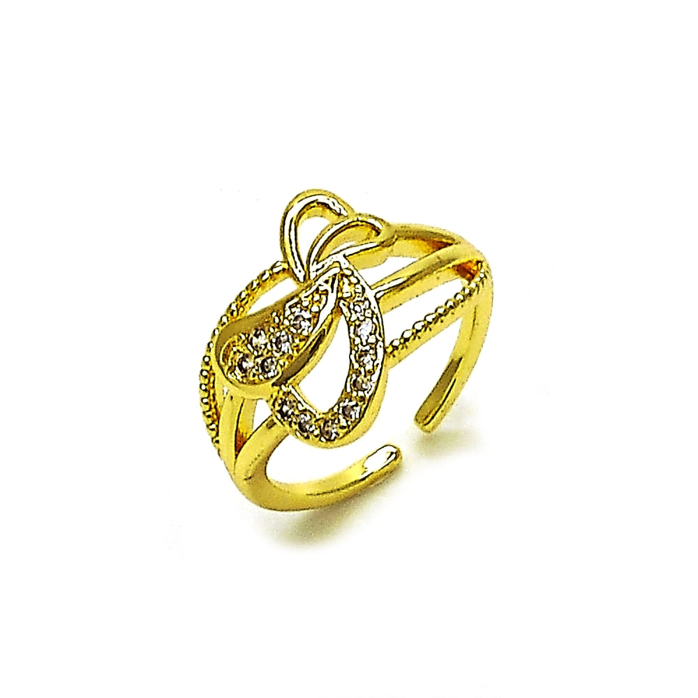 Oro Laminado Multi Stone Ring, Gold Filled Style Heart Design, with White Cubic Zirconia, Polished, Golden Finish
