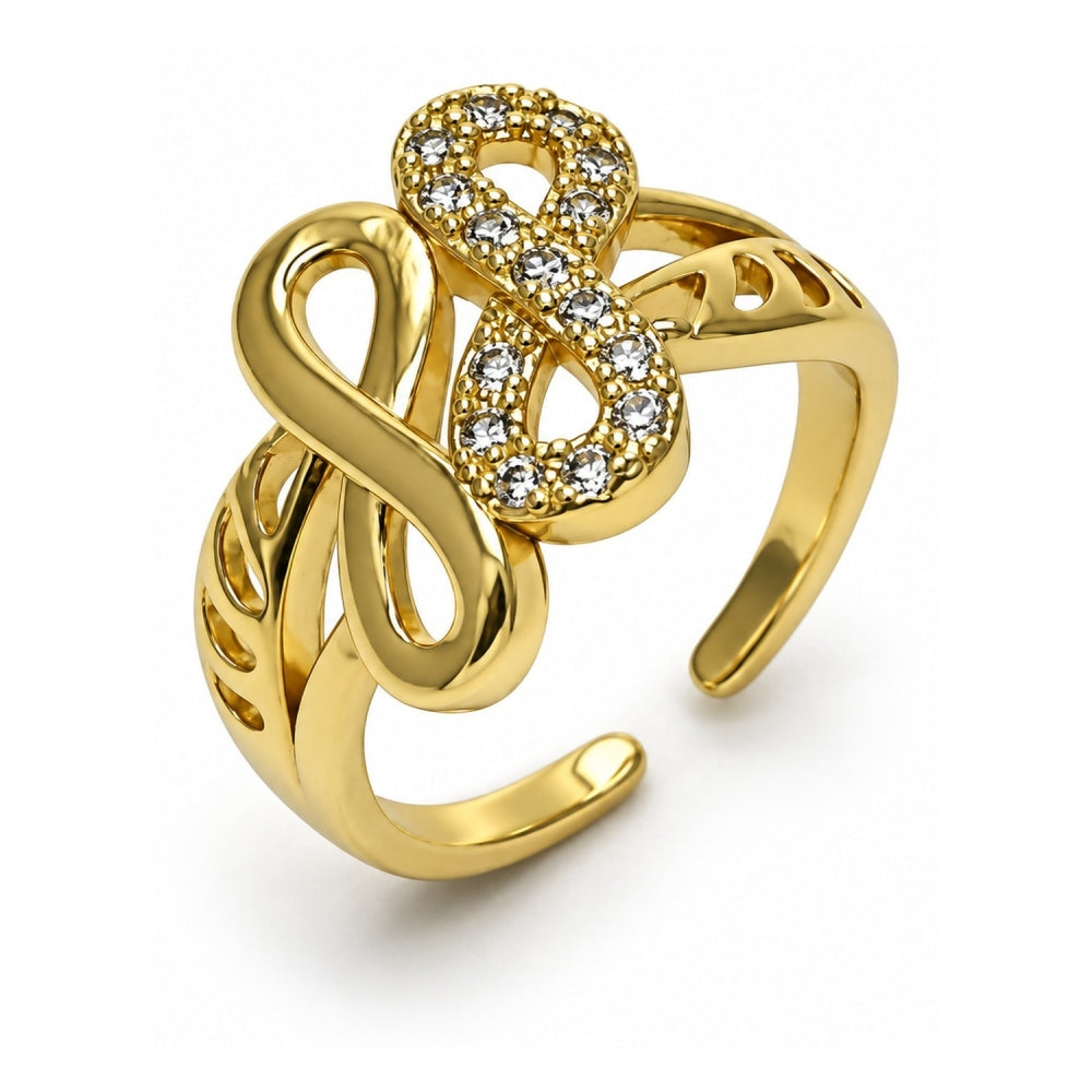 Oro Laminado Multi Stone Ring, Gold Filled Style Infinite Design, with White Cubic Zirconia, Polished, Golden Finish