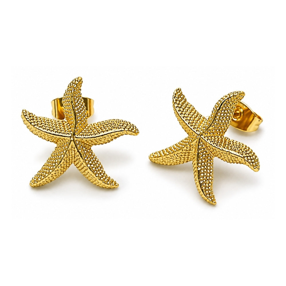 Oro Laminado Stud Earring, Gold Filled Style Star Design, Matte Finish, Golden Finish