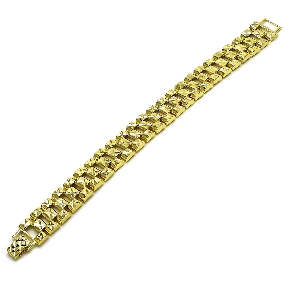 Oro Laminado Solid Bracelet, Gold Filled Style Diamond Cutting Finish, Golden Finish