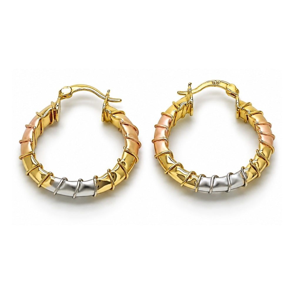 Oro Laminado Medium Hoop, Gold Filled Style Hollow Design, Polished, Tricolor