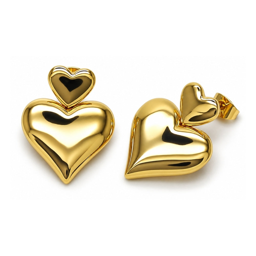 Oro Laminado Stud Earring, Gold Filled Style Heart Design, Polished, Golden Finish
