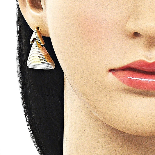 Oro Laminado Stud Earring, Gold Filled Style Polished, Tricolor
