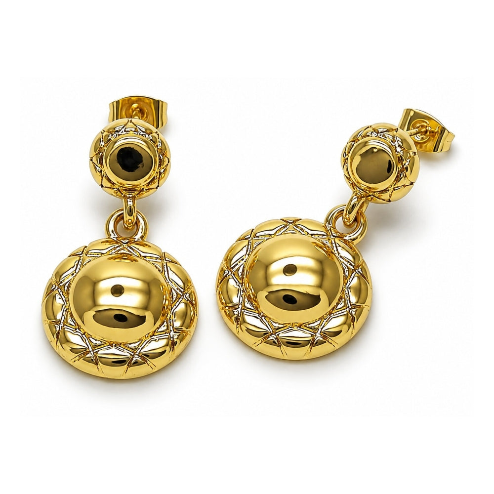 Oro Laminado Stud Earring, Gold Filled Style Diamond Cutting Finish, Golden Finish