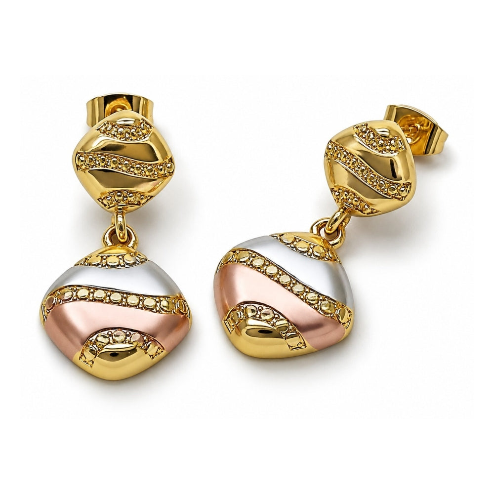 Oro Laminado Stud Earring, Gold Filled Style Polished, Tricolor