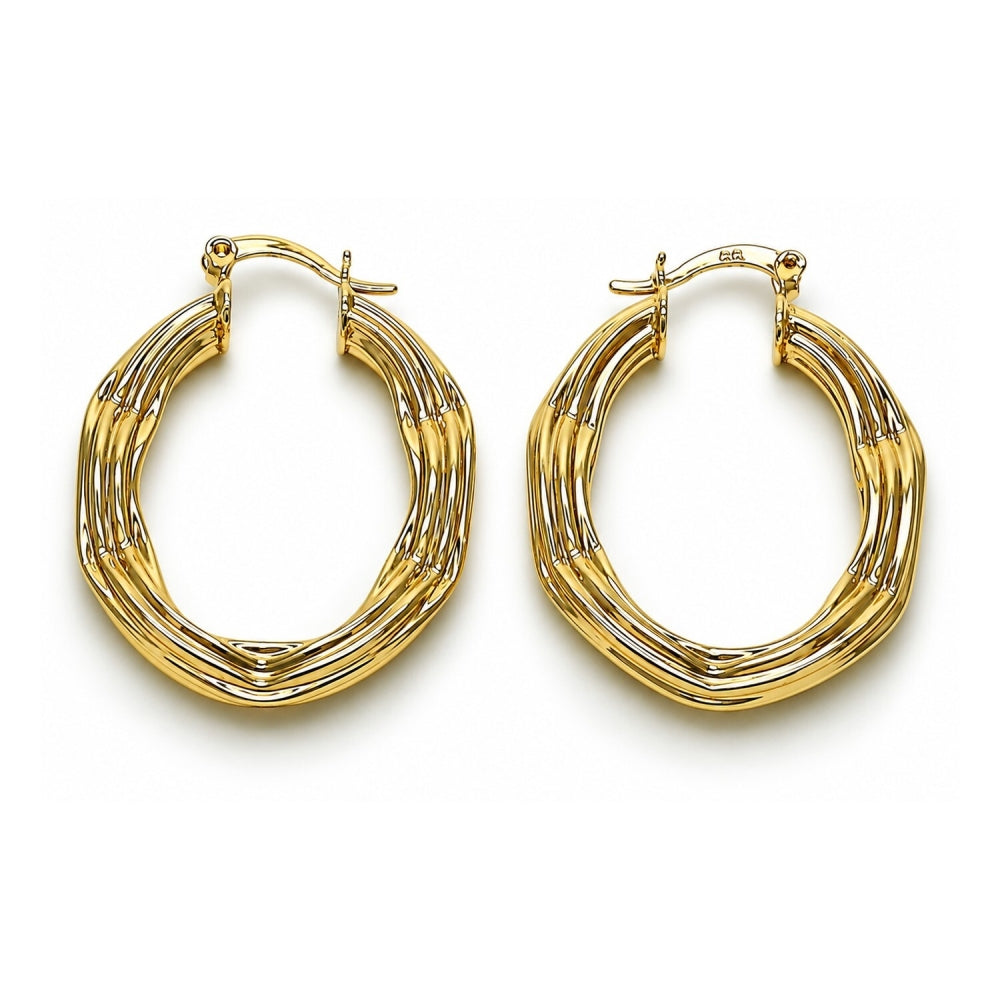Oro Laminado Medium Hoop, Gold Filled Style Hollow Design, Polished, Golden Finish