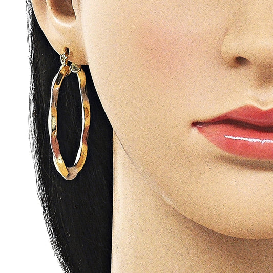 Oro Laminado Medium Hoop, Gold Filled Style Hollow Design, Polished, Tricolor