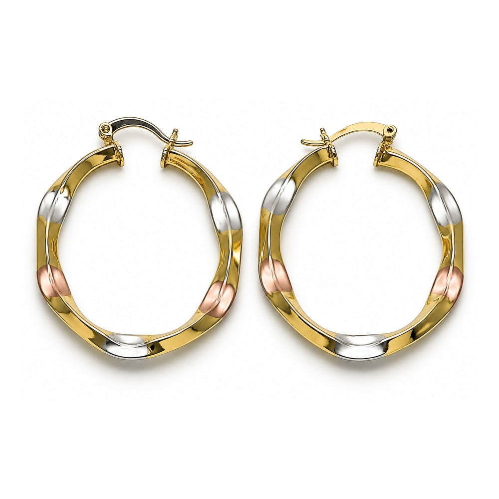 Oro Laminado Medium Hoop, Gold Filled Style Hollow Design, Polished, Tricolor