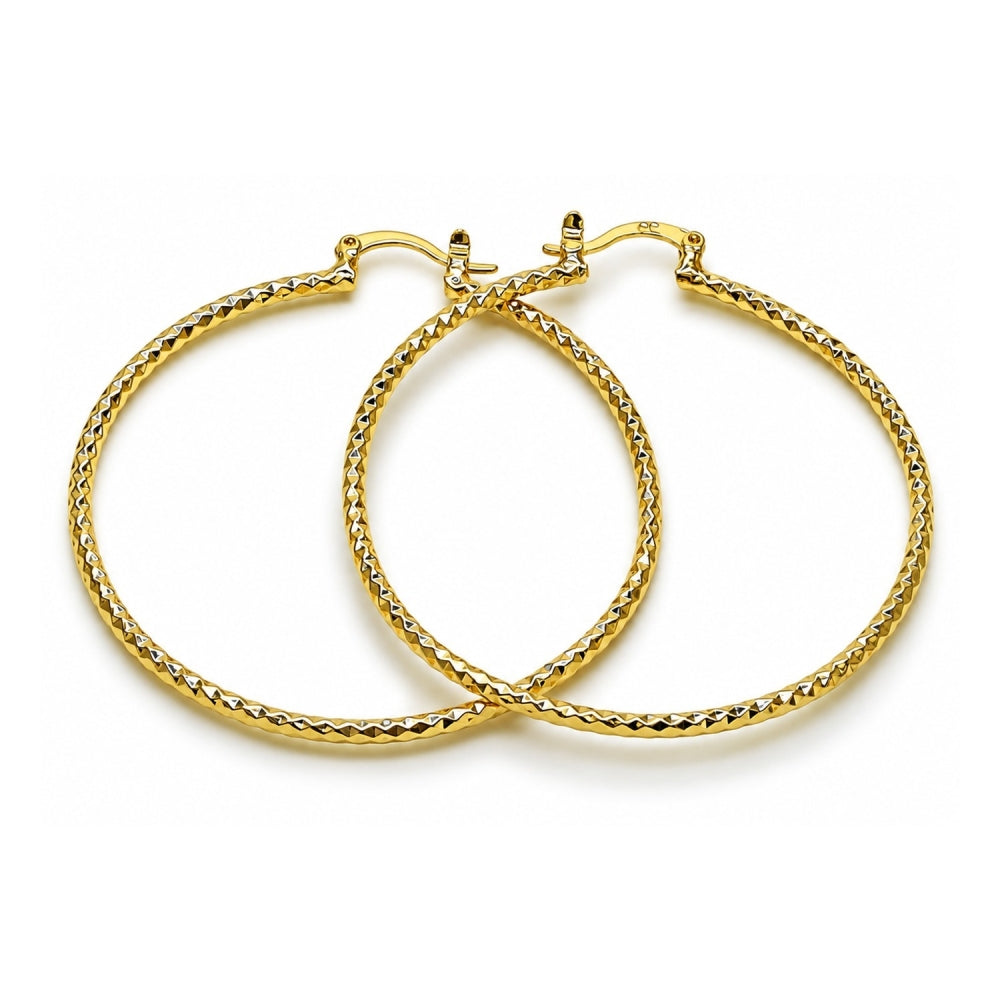Oro Laminado Large Hoop, Gold Filled Style Diamond Cutting Finish, Golden Finish