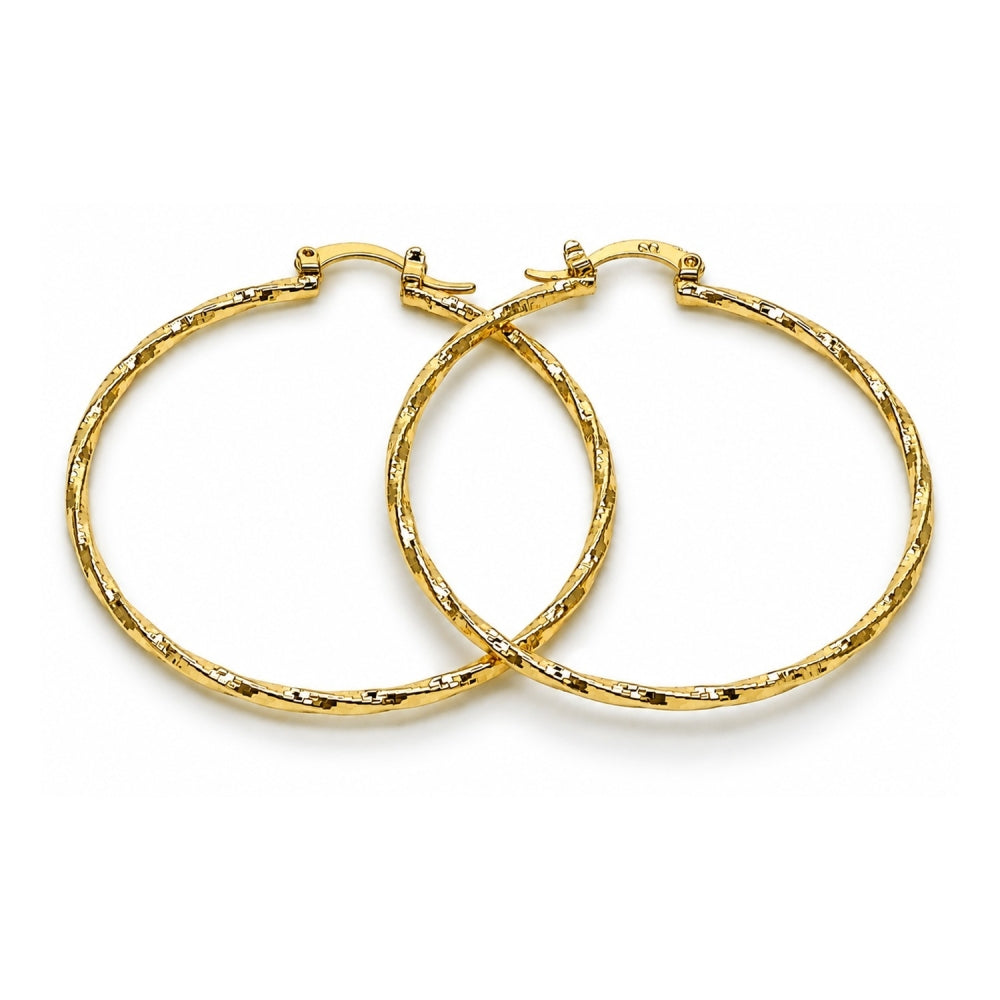 Oro Laminado Large Hoop, Gold Filled Style Twist Design, Diamond Cutting Finish, Golden Finish