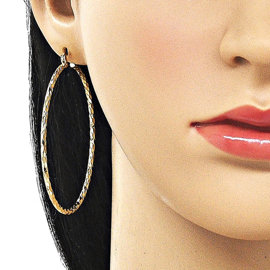 Oro Laminado Extra Large Hoop, Gold Filled Style Diamond Cutting Finish, Golden Finish