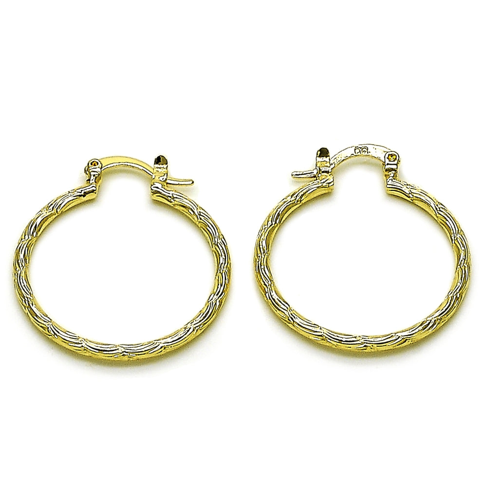 Oro Laminado Medium Hoop, Gold Filled Style Diamond Cutting Finish, Golden Finish