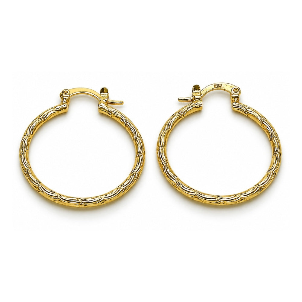 Oro Laminado Medium Hoop, Gold Filled Style Diamond Cutting Finish, Golden Finish