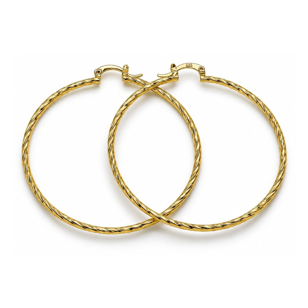 Oro Laminado Large Hoop, Gold Filled Style Diamond Cutting Finish, Golden Finish