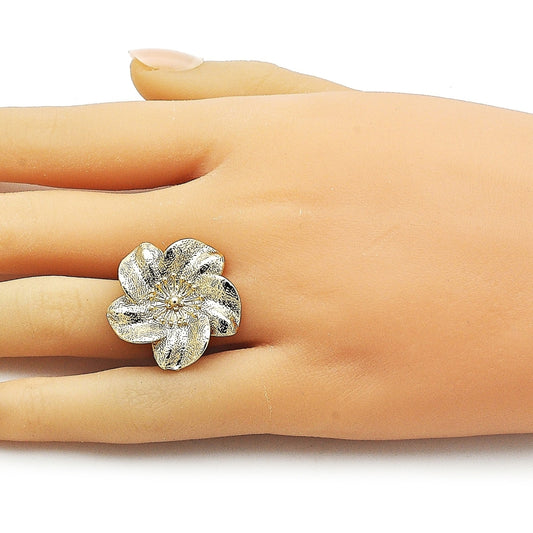 Oro Laminado Elegant Ring, Gold Filled Style Flower Design, Matte Finish, Golden Finish