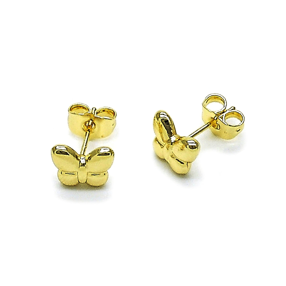 Oro Laminado Stud Earring, Gold Filled Style Butterfly and Hollow Design, Polished, Golden Finish