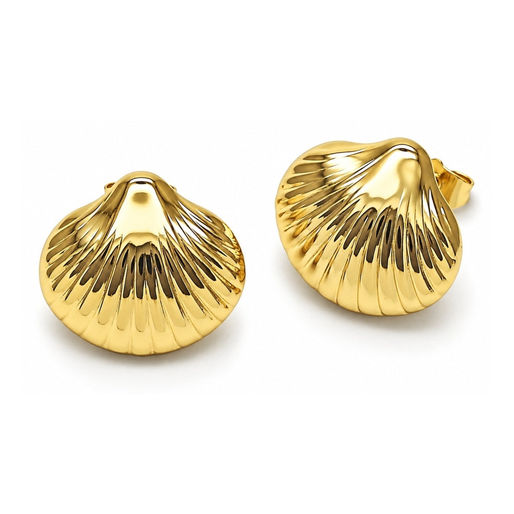 Oro Laminado Stud Earring, Gold Filled Style Shell and Hollow Design, Polished, Golden Finish
