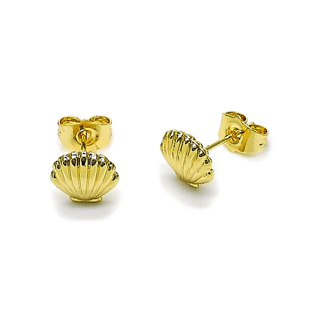 Oro Laminado Stud Earring, Gold Filled Style Shell and Hollow Design, Polished, Golden Finish