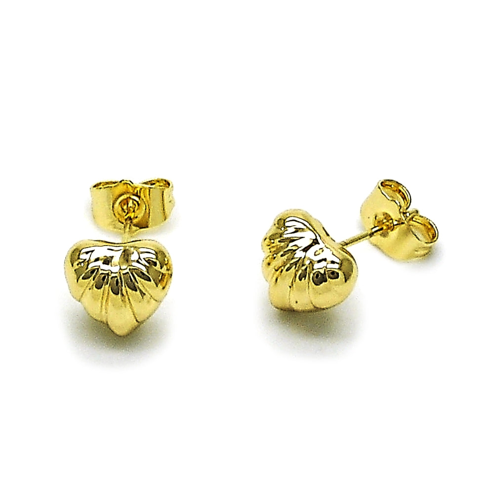 Oro Laminado Stud Earring, Gold Filled Style Heart and Hollow Design, Polished, Golden Finish