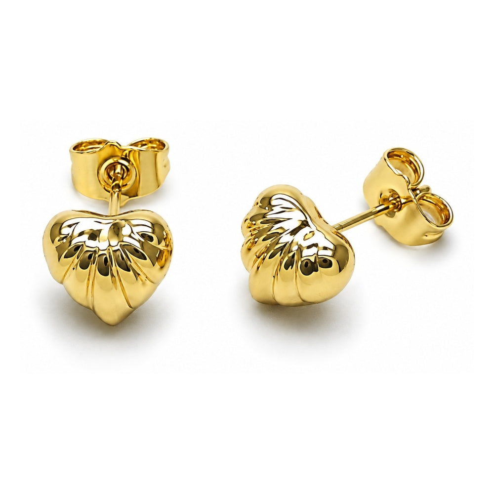 Oro Laminado Stud Earring, Gold Filled Style Heart and Hollow Design, Polished, Golden Finish
