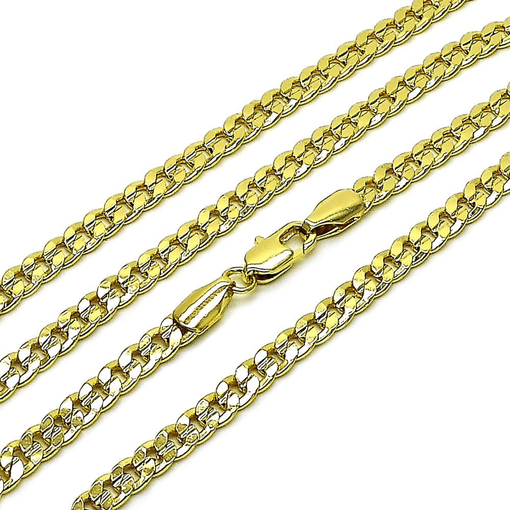 Oro Laminado Basic Necklace, Gold Filled Style Concave Cuban Design, Polished, Golden Finish