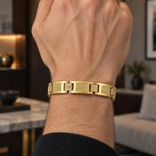Stainless Steel Solid Bracelet, Polished, Golden Finish
