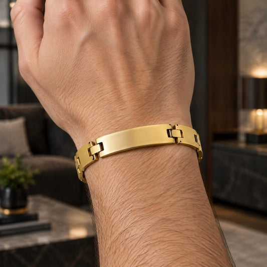 Stainless Steel Solid Bracelet, Polished, Golden Finish