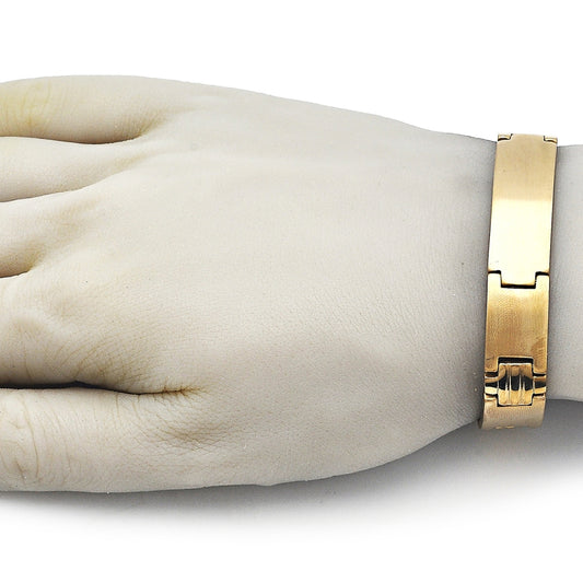 Stainless Steel Solid Bracelet, Cross Design, Polished, Golden Finish