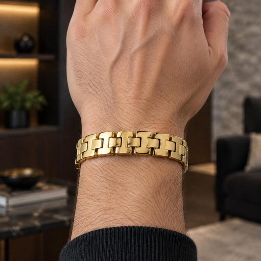 Stainless Steel Solid Bracelet, Polished, Golden Finish