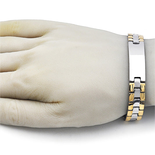 Stainless Steel Solid Bracelet, Polished, Two Tone