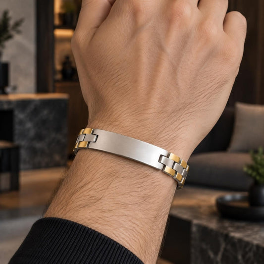 Stainless Steel Solid Bracelet, Polished, Two Tone